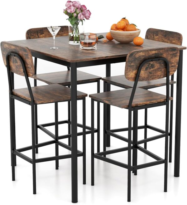 Giantex 5-Piece Dining Table Set W/Counter Height Table & 4 ...