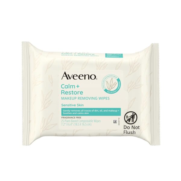 Aveeno Calm + Restore Unscented Makeup Remover Face Wipes, F...
