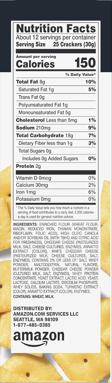 Amazon Brand - Happy Belly White Cheddar Cheese Cracker, 12....