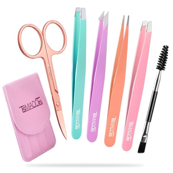 TsMADDTs 6 PCS Tweezers Set for Women, Eyebrow Tweezers with...