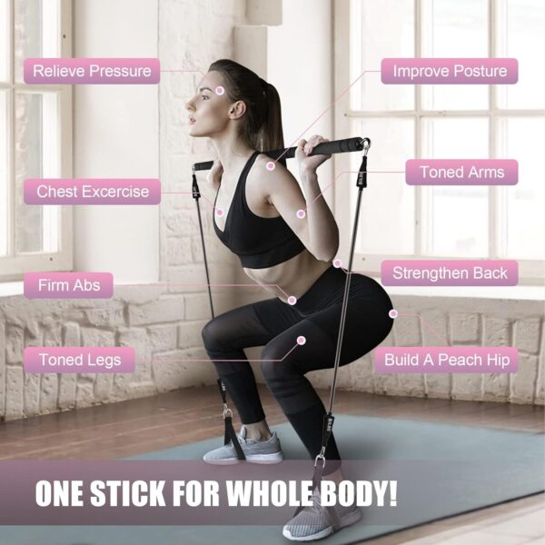 Pilates Bar Kit with Resistance Band-Multifunctional Portabl...