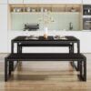 SHA CERLIN Kitchen Dining Table Set for 4 with Benches, Rust...