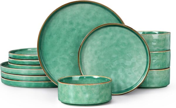 LIANYU Dinnerware Sets for 4, 12 Piece Plates and Bowls Dish...