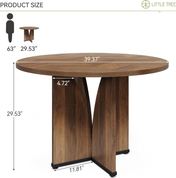 LITTLE TREE 39-Inch Round Dining Table for 4, Rustic Kitchen...