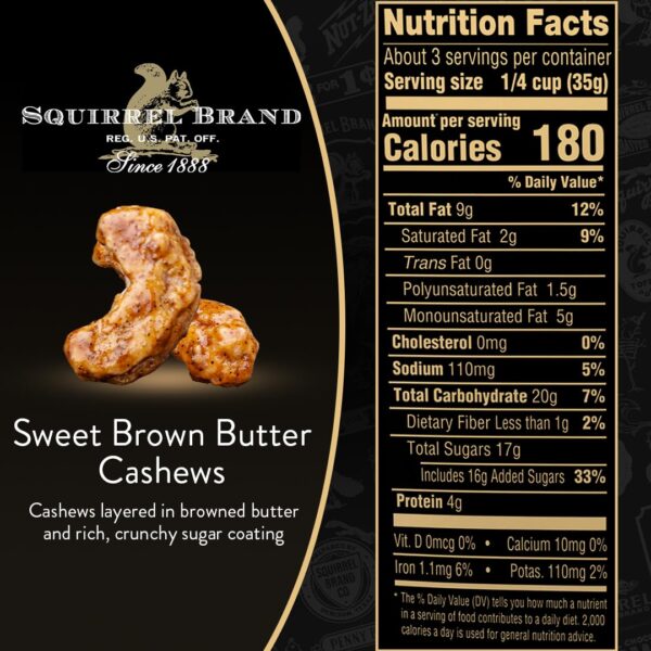 Squirrel Brand Sweet Brown Butter Cashews, 3.5 Ounces Reseal...