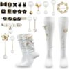 2 Pairs White Slouch Socks with 21 Pcs Sock Pins Jewelry for...