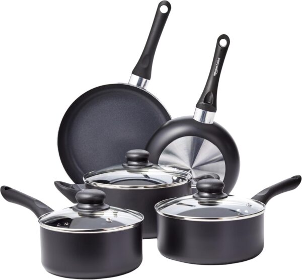 Amazon Basics Non Stick Kitchen Cookware 8-Piece Set, Non-In...