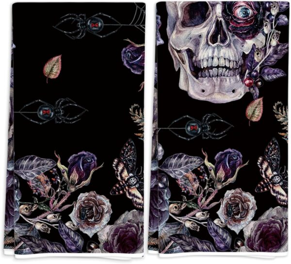 Gothic Halloween Kitchen Towels Set of 2,Gothic Skull Roses ...