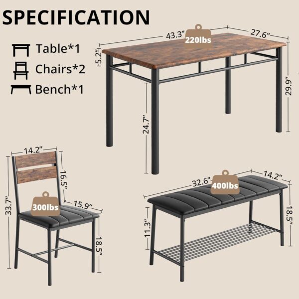 IRONCK Dining Table Set for 4, Kitchen Table with Upholstere...