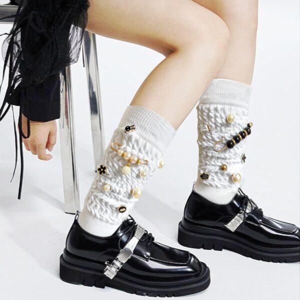 2 Pairs White Slouch Socks with 21 Pcs Sock Pins Jewelry for...