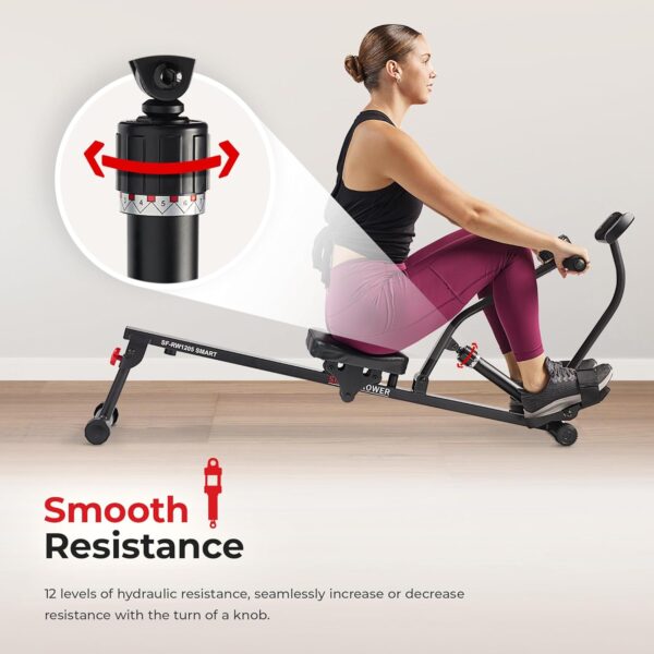 Sunny Health & Fitness Compact Adjustable Rowing Machine wit...