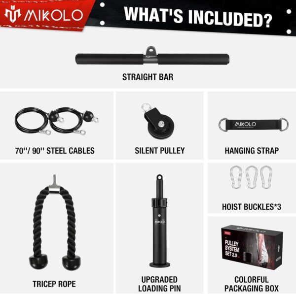 Mikolo Fitness LAT and Lift Pulley System, Dual Cable Machin...