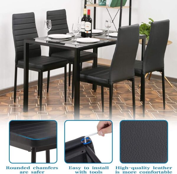 FDW | 5-Piece Dining Table Set | Glass Kitchen Table with 4 ...
