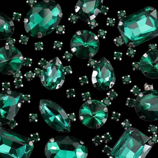 156Pcs 7 Styles Emerald Green Sew on Rhinestones Prong Setti...