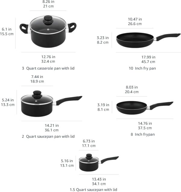 Amazon Basics Non Stick Kitchen Cookware 8-Piece Set, Non-In...