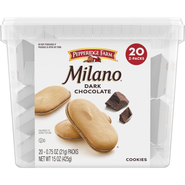 Pepperidge Farm Milano Cookies, Dark Chocolate, 20 Packs, 2 ...