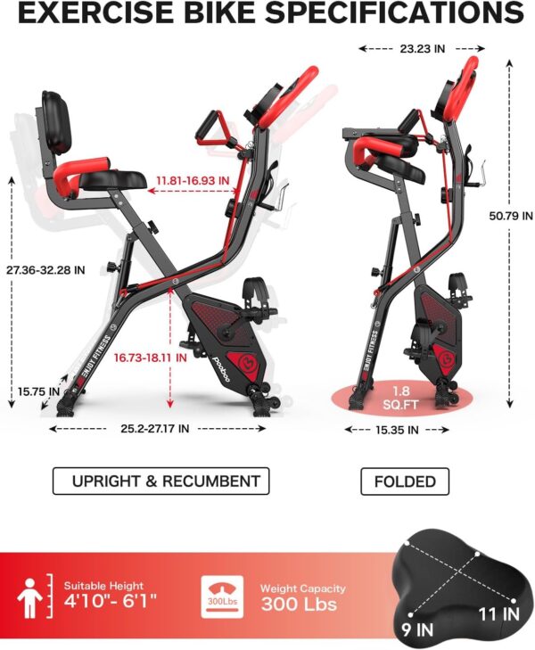 pooboo Folding Exercise Bike, Foldable Fitness Stationary Bi...