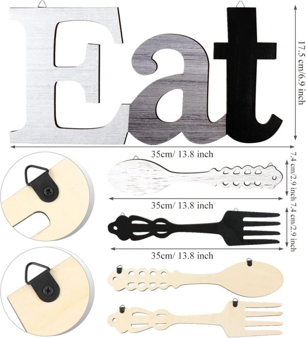 Jetec Set of Eat Sign, Fork and Spoon Wall Decor, Rustic Woo...