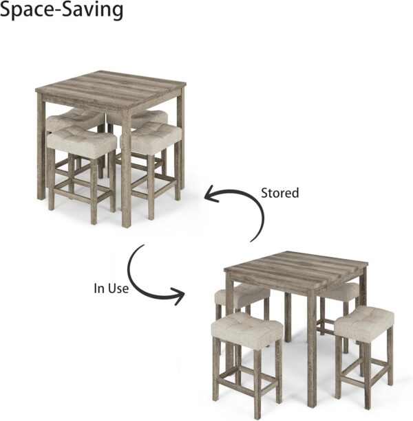 5-Piece Counter Dinner Height Table Set, Indoor Modern Recta...