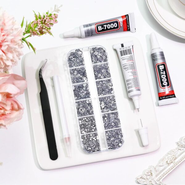B7000 Clear Glue with 4000PCS Silver Clear Rhinestones for C...