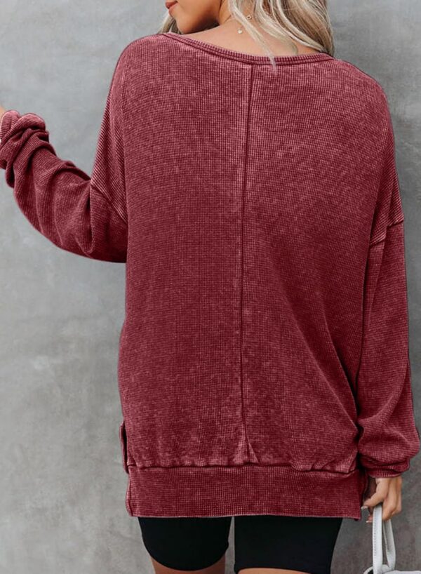 Dokotoo Womens Oversized Waffle Knit Crewneck Sweatshirts Lo...