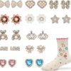24pcs Sock Charms Pins, 12 Styles Safety Pins Rhinestones an...