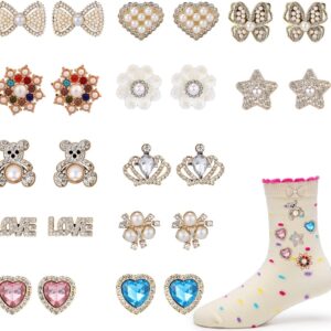 24pcs Sock Charms Pins, 12 Styles Safety Pins Rhinestones an...