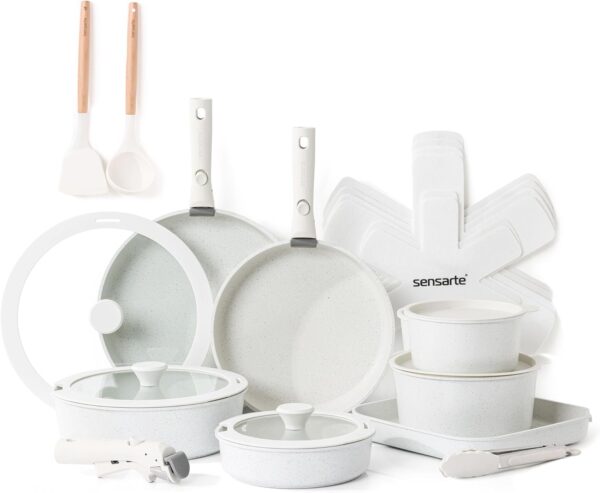SENSARTE 24 Piece Pots and Pans Set, Nonstick Detachable Han...