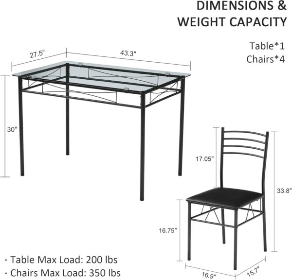 VECELO Kitchen Dining Table and Chairs Set for 4, Padded Sea...