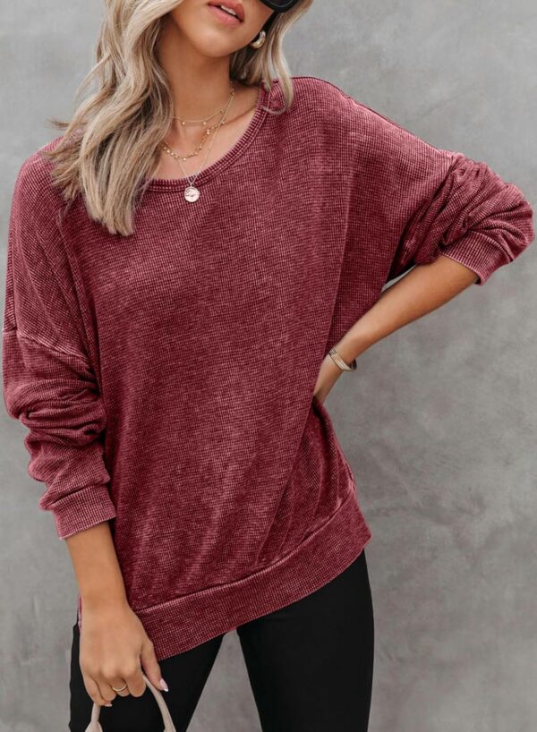 Dokotoo Womens Oversized Waffle Knit Crewneck Sweatshirts Lo...