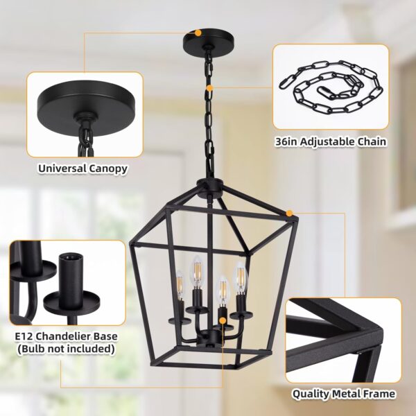 4 Light Chandelier, Industrial Ceiling Light Black Lantern L...
