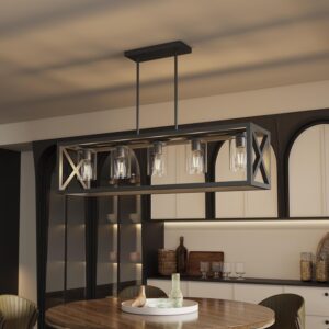 Espird Farmhouse Dining Room Light Fixture - 5 Light Matte B...