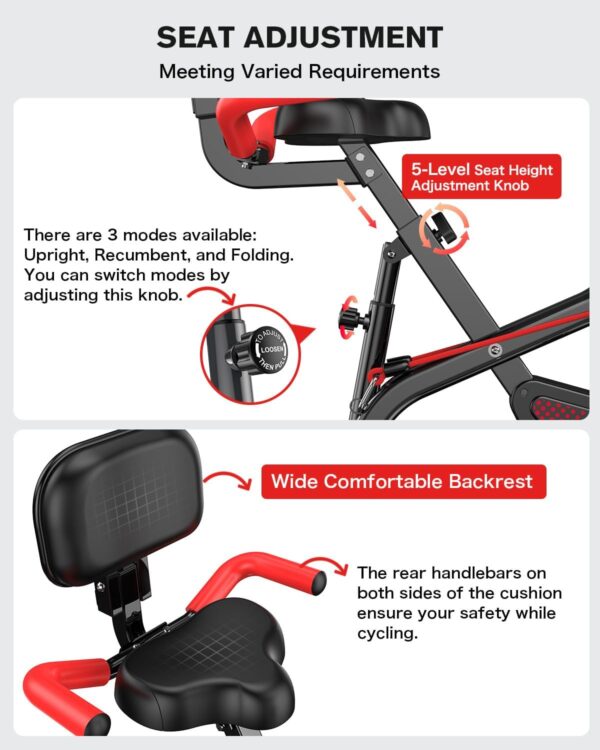 pooboo Folding Exercise Bike, Foldable Fitness Stationary Bi...