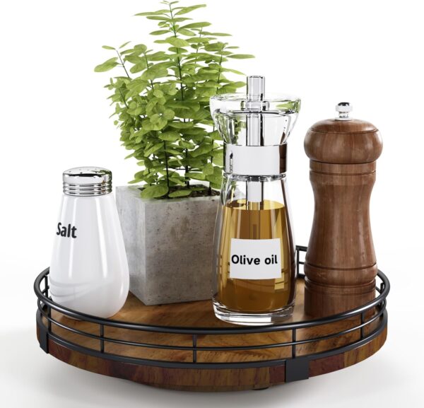 Farmhouse Oak 9" Lazy Susan Turntable Organizer for Cabinet,...