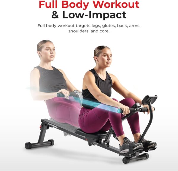 Sunny Health & Fitness Compact Adjustable Rowing Machine wit...