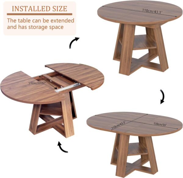 43.3in-59in Extendable Round Dining Table for 4-8,Modern Kit...