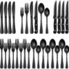 24-Piece Black Silverware Set with Steak Knives, Black Flatw...