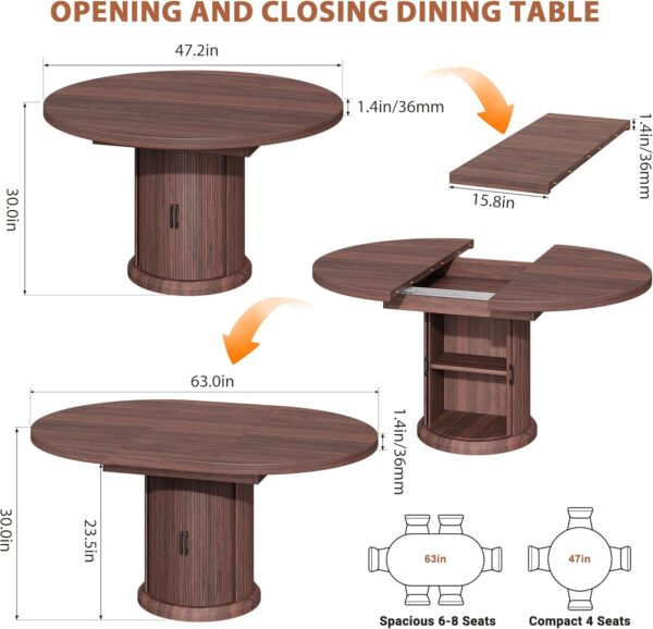 Dining Table for 4-6,63“Extendable Round Kitchen Dining Room...