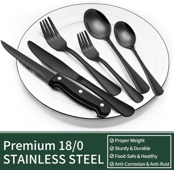 24-Piece Black Silverware Set with Steak Knives, Black Flatw...