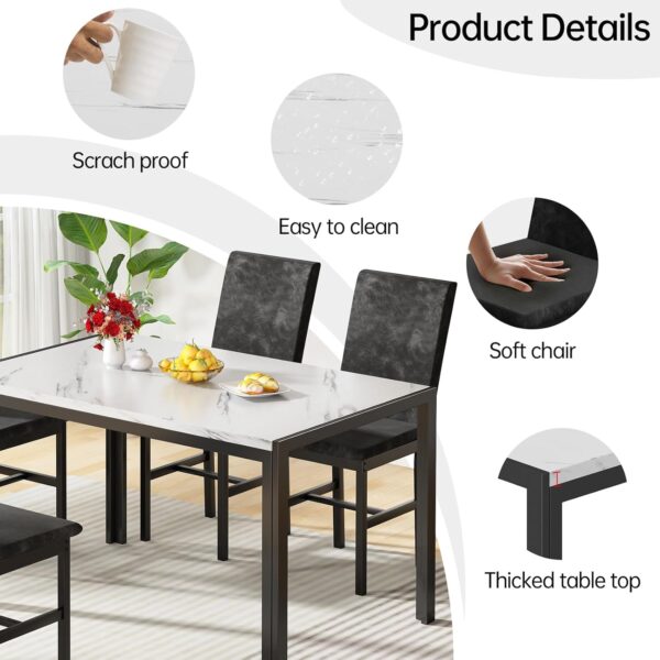 AWQM Products 5-Piece Marble Dining Set, Modern Kitchen Tabl...
