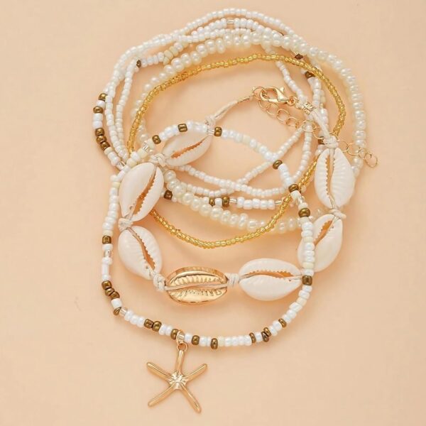 Shell Ankle Bracelet Set for Women, Gold Boho Bead Adjustabl...