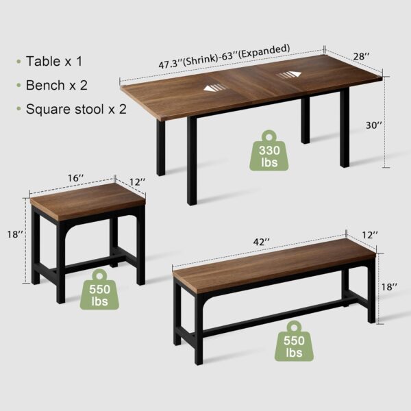 Feonase 5-Piece Dining Table Set for 4-8 People, 63" Extenda...