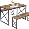 VECELO Kitchen Table with 2 Benches for 4, 43.3'' Wood Dinin...