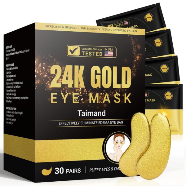 Under Eye Patches (30 Pairs), 24K Gold Under Eye Mask for Pu...
