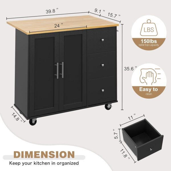 Shintenchi Kitchen Island with Folding Drop Leaf, Rolling Is...