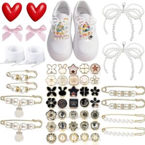 Shoe Charms for Sneakers Women, 51PCS Contain Pearl Lace Bow...