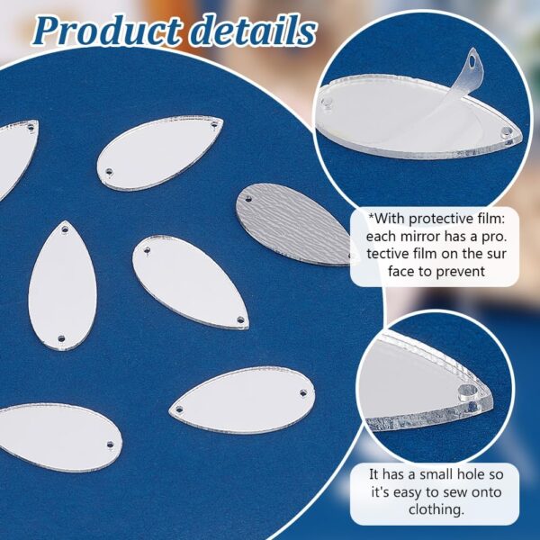 PH PandaHall 200pcs Teardrop Sew on Mirrors Pieces Silver Ac...
