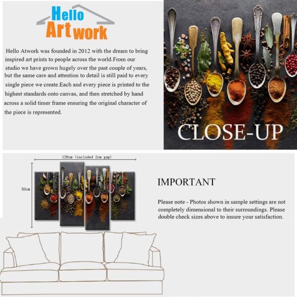 iHAPPYWALL Kitchen Pictures Wall Decor 4 Pieces Couful Spice...