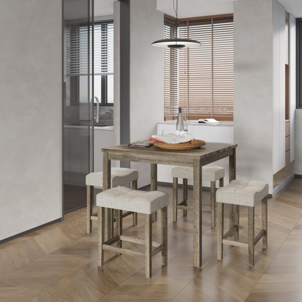 5-Piece Counter Dinner Height Table Set, Indoor Modern Recta...