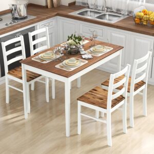 Tangkula Dining Table Set for 4, Solid Wood, Farmhouse Dinet...